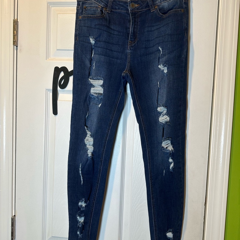 Classic Distressed Dark Blue Skinny Jeans
